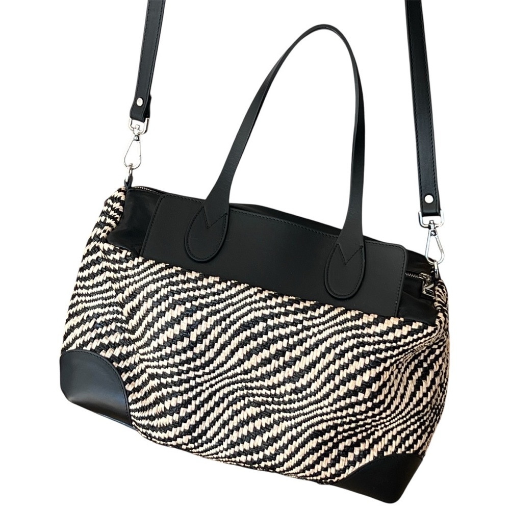 Laura Di Maggio North South Large Leather Woven Tote Hobo Bag Milano Italy NWOT
